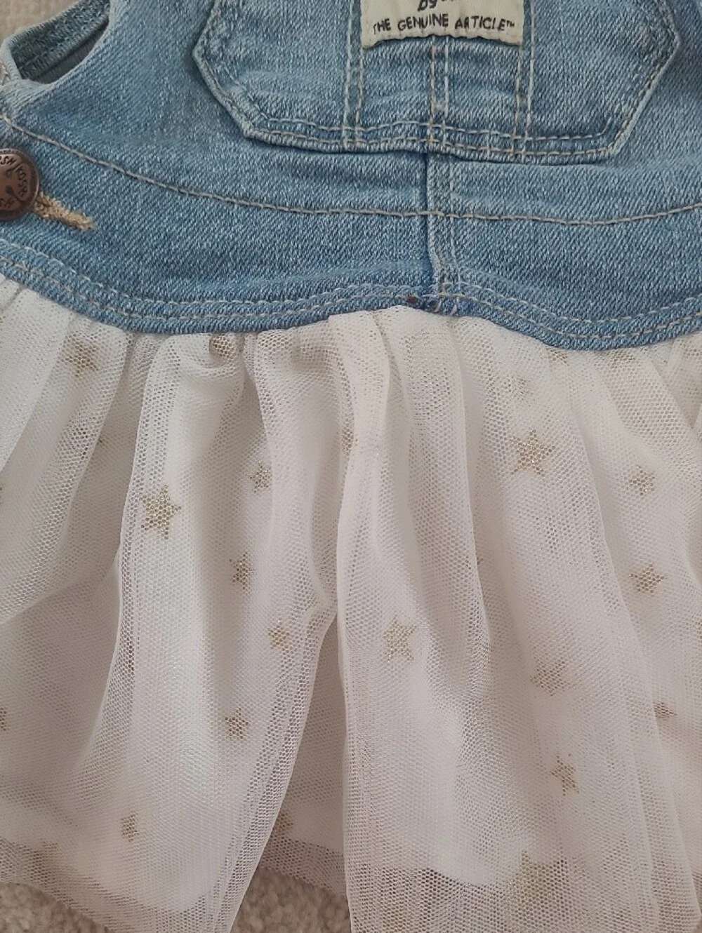 OshKosh B'gosh Denim Overall Dress with White Star Tulle Skirt